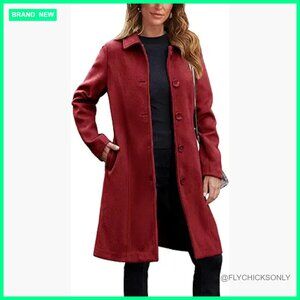 Faux Wool Blend Peacoat Long Trench Coat with Pockets Winter Overcoat